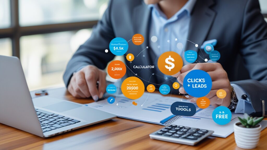 Interactive online calculator builders used for boosting website engagement and lead generation tools on a business desk