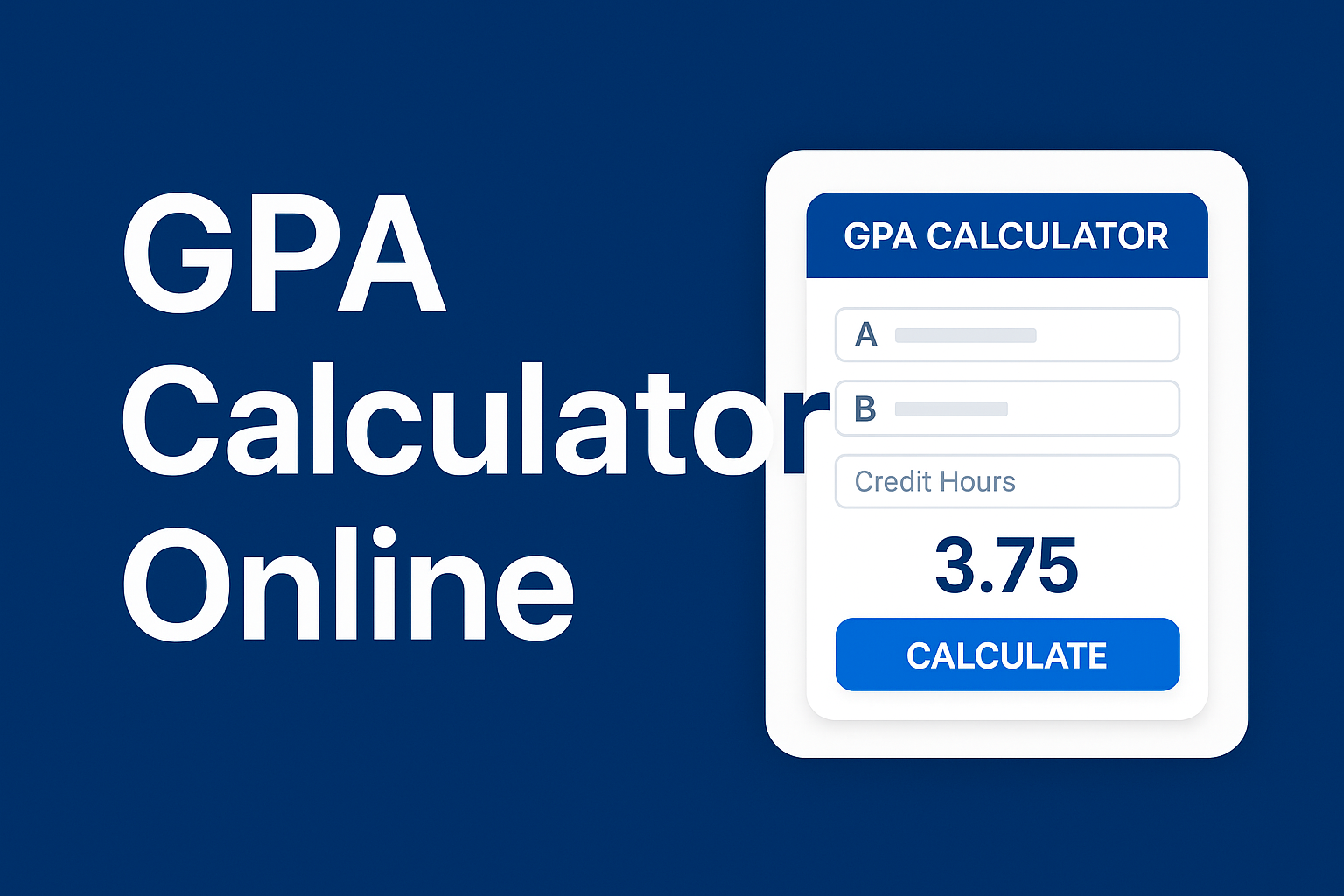 Modern GPA Calculator Online interface showing grade and credit input fields with a calculated GPA result on a blue background.