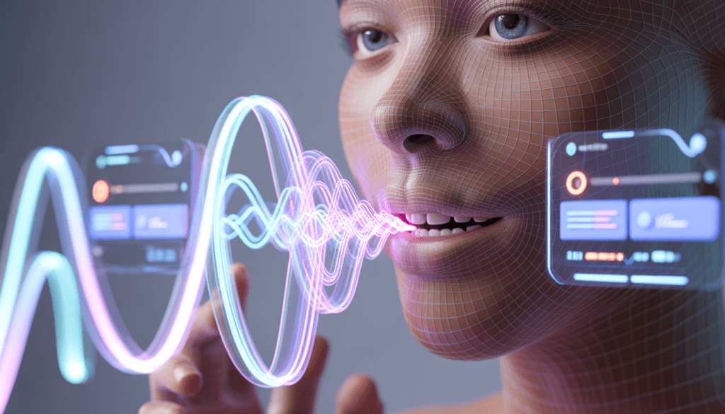 Inworld TTS-1.5 real-time AI voice interface visualization with neon audio waves and holographic UI