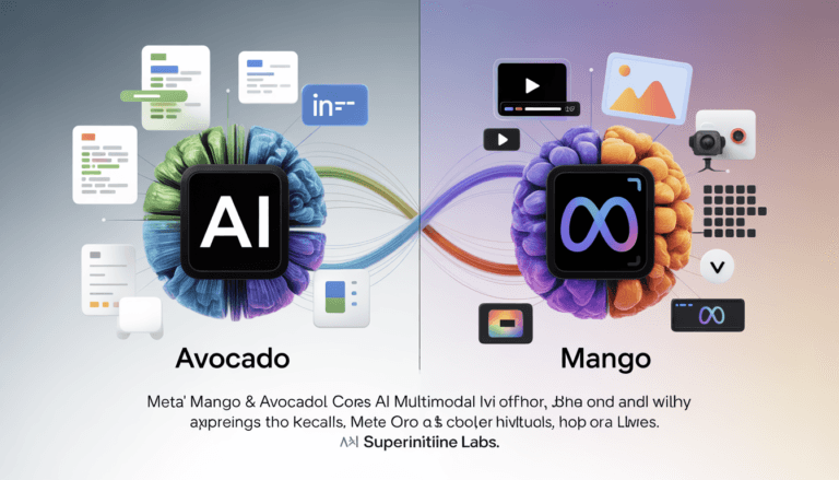 Meta Mango AI models and Avocado text AI illustration showing multimodal AI with text, image, and video intelligence in 2026