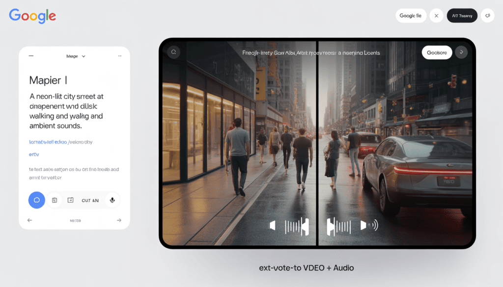 Google Veo 3 AI Video Generator Text-to-video transformation showing Google Veo 3 creating a cinematic AI-generated video from a written prompt